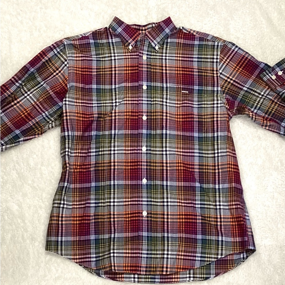 Men’s multi colored plaid button-down ORVIS wrinkle free shirt/ size L